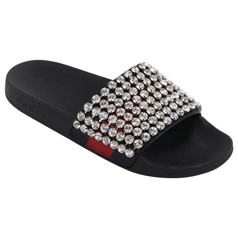 gucci leather slides with crystals|affordable Gucci slides.